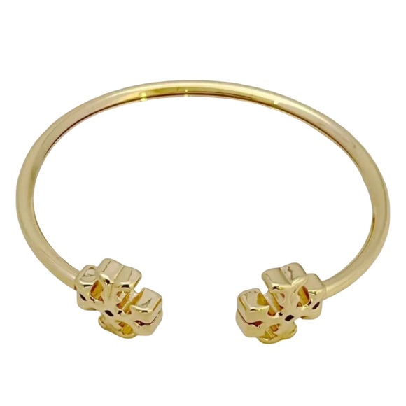 TORY BURCH • Gold Eleanor Double Logo Cuff Bracelet - Picture 2 of 8